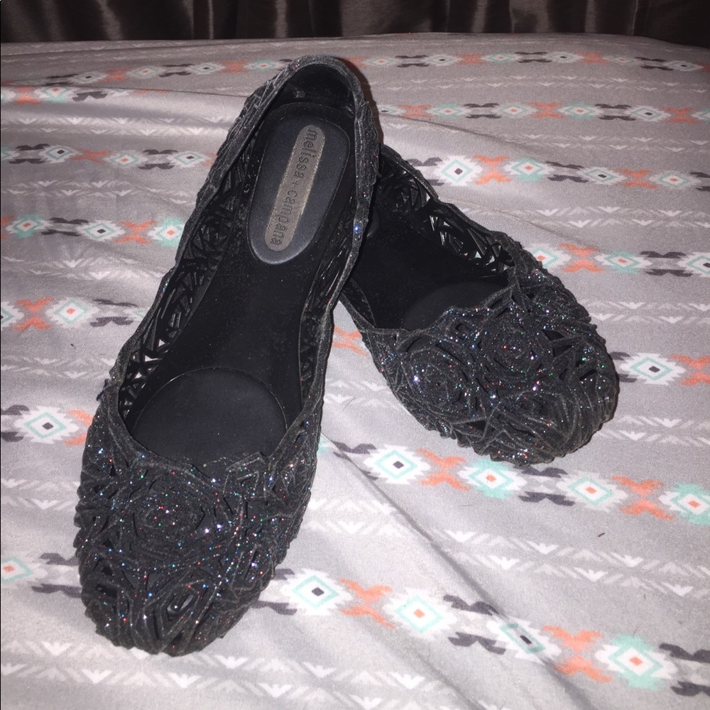 Melissa Campana Black Glitter Jellies - SIZE 6